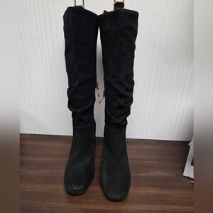 Gentle Souls by Kenneth Cole Size 7 Black Suede Rouched Knee High Boots